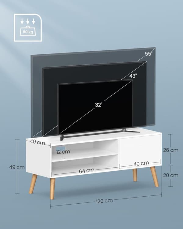 VASAGLE TV skab, Lowboard tv skab til tv op til 55 tommer 120 cm lang, hvid