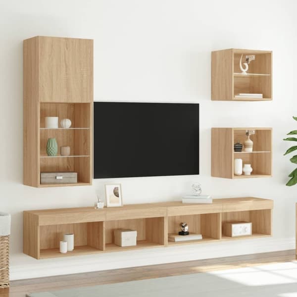 vidaXL TV-kaappi LED-valoilla Sonoma-tammi 40,5x30x102 cm