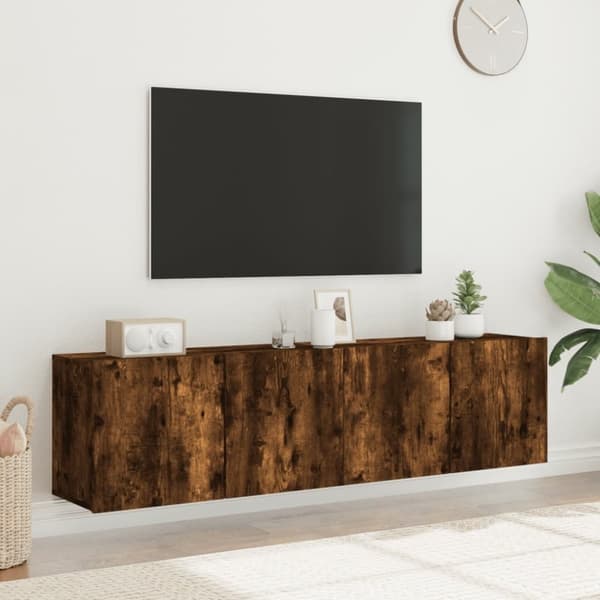 vidaXL Väggmonterad tv-bänk 2 st rökfärgad ek 80x30x41 cm