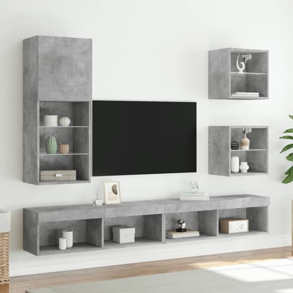 vidaXL Tv-bänk med LED-belysning betonggrå 40,5x30x102 cm