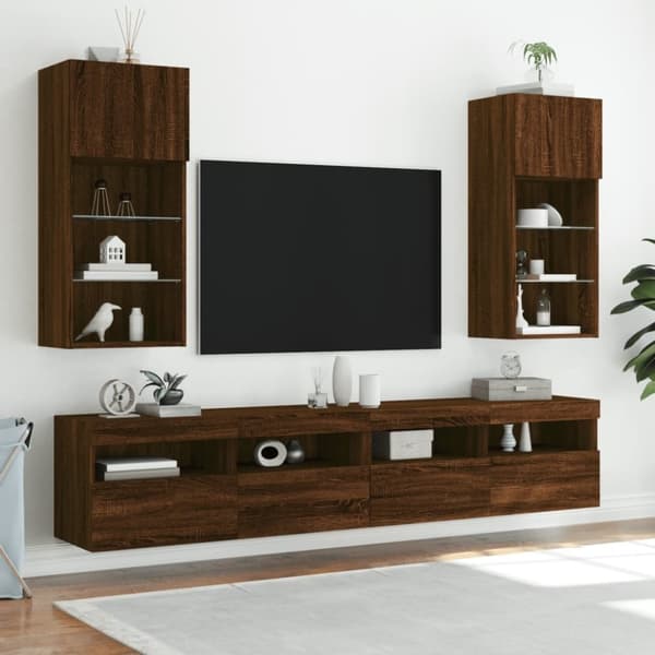 vidaXL TV-benk med LED-lys brun eik 40,5x30x90 cm