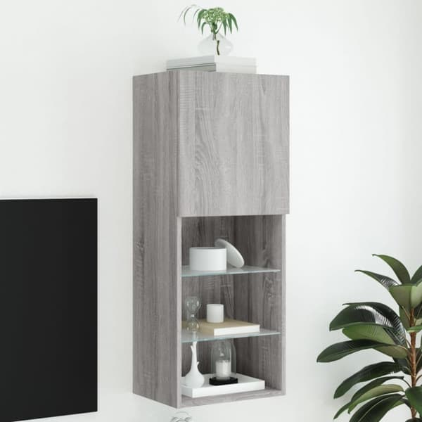 vidaXL TV-benk med LED-lys grå sonoma 40,5x30x102 cm