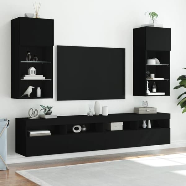 vidaXL TV-benk med LED-lys svart 40,5x30x90 cm