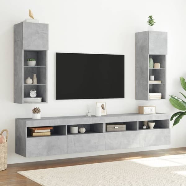 vidaXL TV-benk med LED-lys betonggrå 30,5x30x90 cm