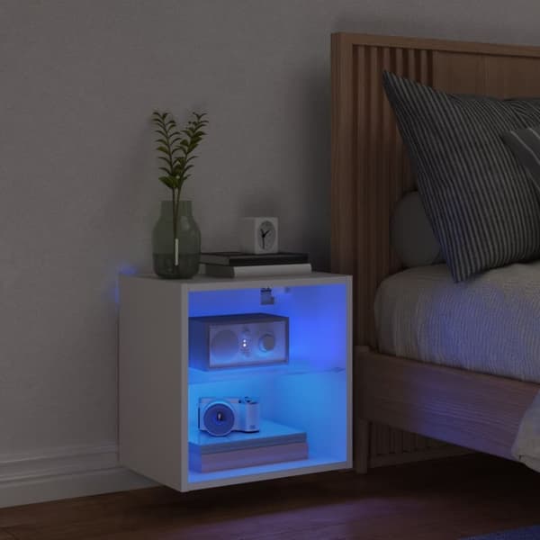 vidaXL Yöpöytä LED-valoilla seinäkiinnitettävä valkoinen