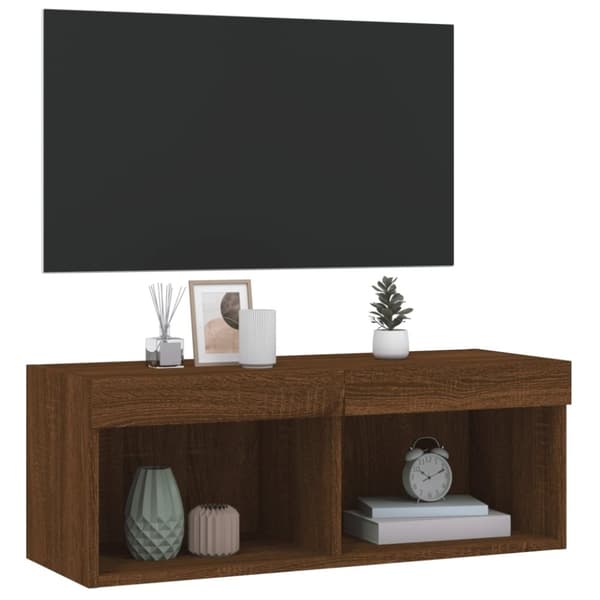 vidaXL TV-benk med LED-lys brun eik 80x30x30 cm