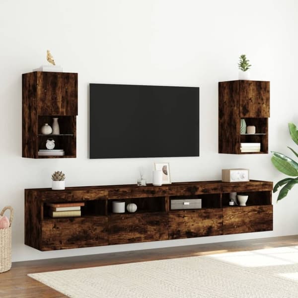 vidaXL Tv-bänk med LED-belysning rökfärgad ek 30,5x30x60 cm