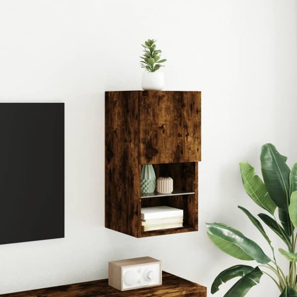 vidaXL Tv-bänk med LED-belysning rökfärgad ek 30,5x30x60 cm