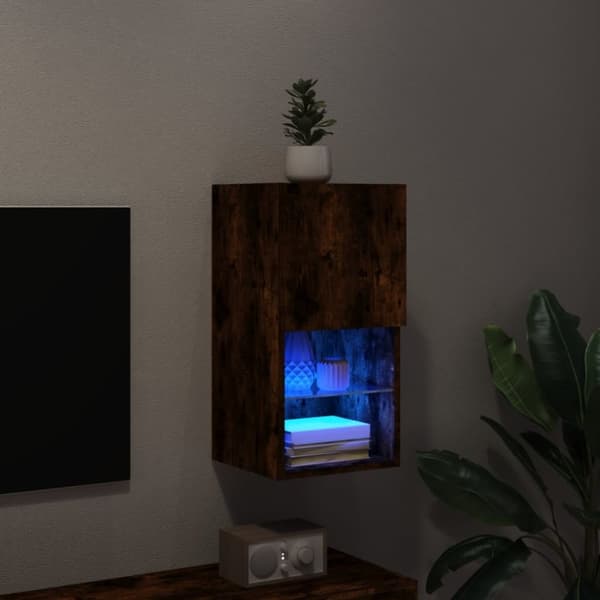 vidaXL Tv-bänk med LED-belysning rökfärgad ek 30,5x30x60 cm