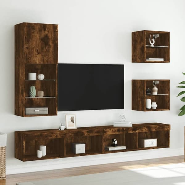 vidaXL tv-bord med LED-lys 40,5x30x102 cm røget egetræsfarve