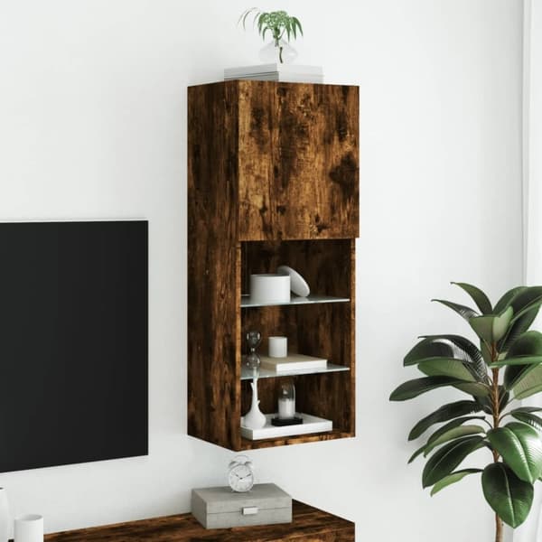 vidaXL tv-bord med LED-lys 40,5x30x102 cm røget egetræsfarve