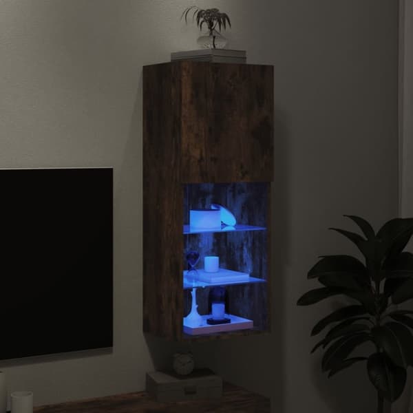 vidaXL tv-bord med LED-lys 40,5x30x102 cm røget egetræsfarve