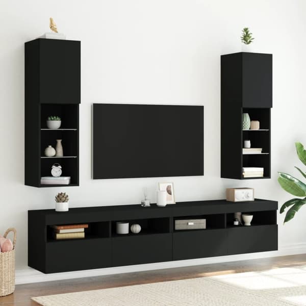 vidaXL TV-benk med LED-lys svart 30,5x30x102 cm