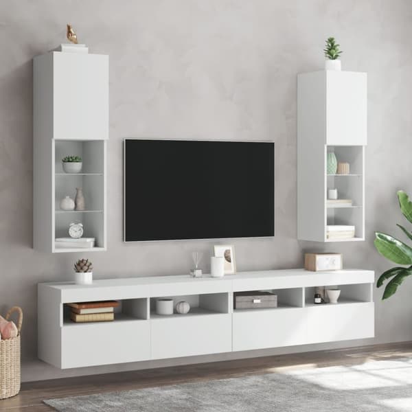 vidaXL TV-benk med LED-lys hvit 30,5x30x102 cm