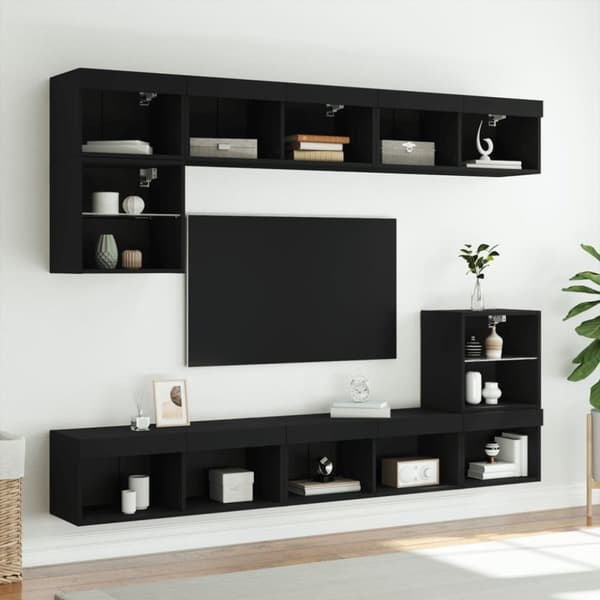 vidaXL TV-benker med LED-lys 2 stk svart 80x30x30 cm