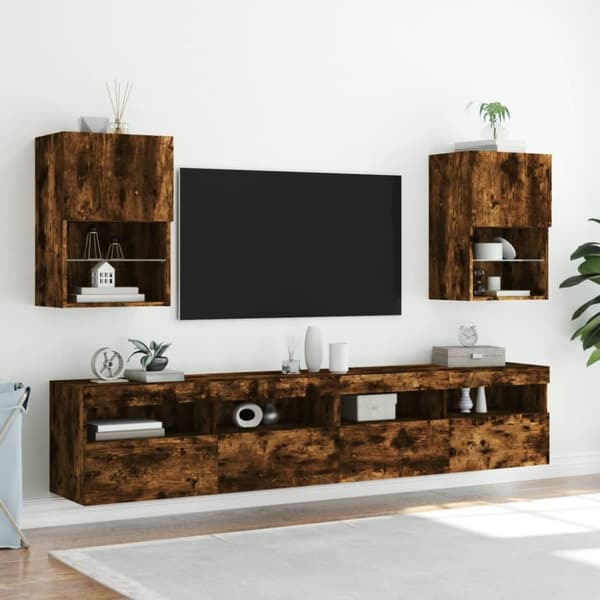vidaXL TV-benk med LED-lys røkt eik 40,5x30x60 cm