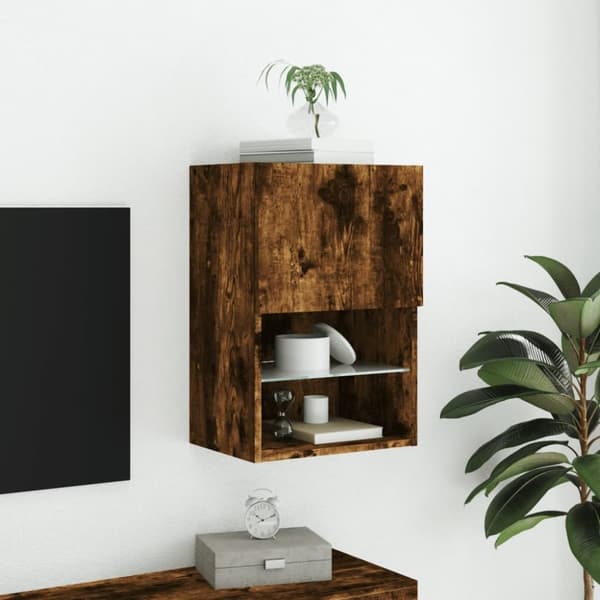 vidaXL TV-benk med LED-lys røkt eik 40,5x30x60 cm