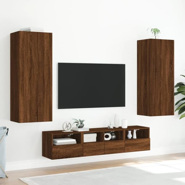 vidaXL væghængt tv-bord 40,5x30x102 cm konstrueret træ brunt egetræ