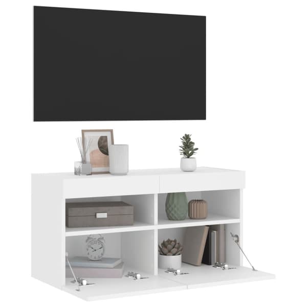 vidaXL væghængt tv-bord med LED-lys 80x30x40 cm hvid