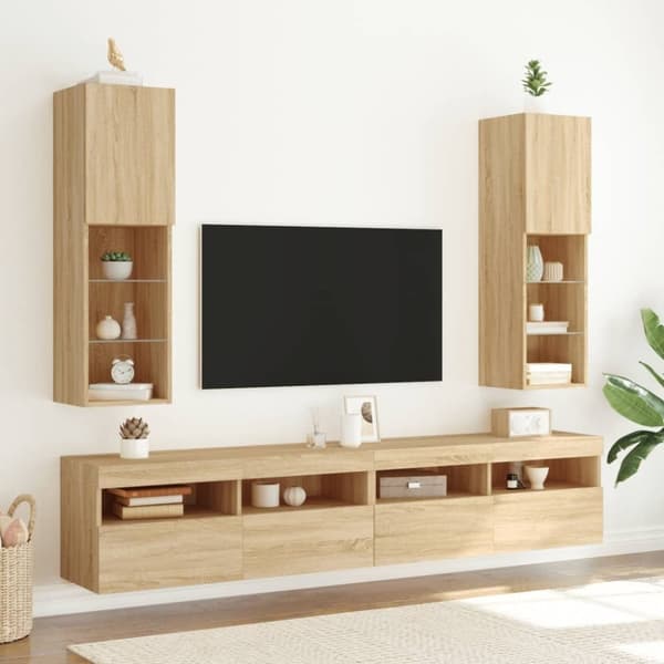 vidaXL Tv-bänk med LED-belysning sonoma-ek 30,5x30x102 cm