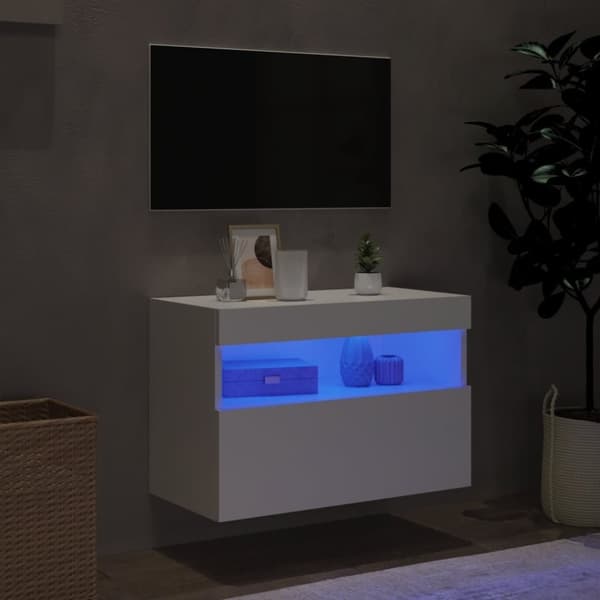 vidaXL Väggmonterad tv-bänk LED vit 60x30x40 cm