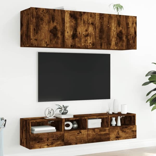 vidaXL tv-borde til væg 2 stk. 40x30x30 cm konstrueret træ røget eg