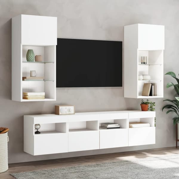 vidaXL Vegghengt TV-benk med LED hvit 40x30x40 cm