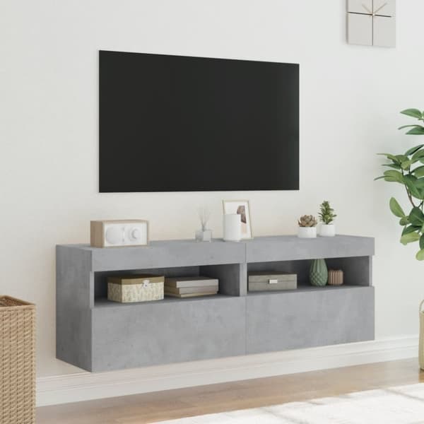 vidaXL Vegghengte TV-benker med LED-lys 2 stk betonggrå 60x30x40 cm