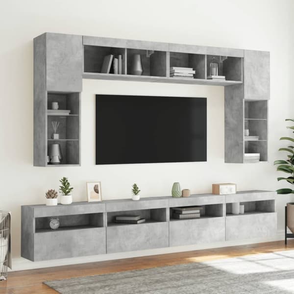 vidaXL Vegghengte TV-benker med LED-lys 2 stk betonggrå 60x30x40 cm