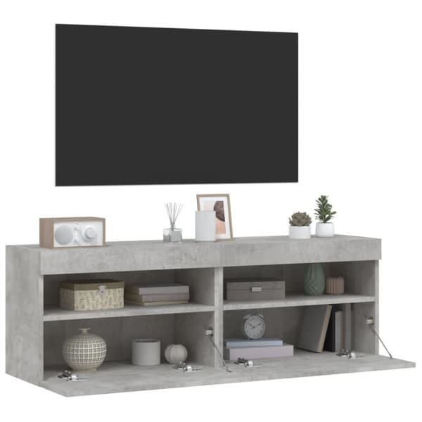 vidaXL Vegghengte TV-benker med LED-lys 2 stk betonggrå 60x30x40 cm