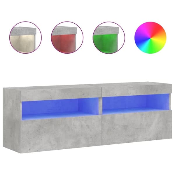 vidaXL Vegghengte TV-benker med LED-lys 2 stk betonggrå 60x30x40 cm