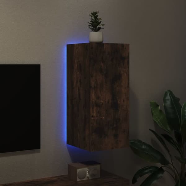 vidaXL Vegghengt TV-benk med LED røkt eik 30,5x35x70 cm