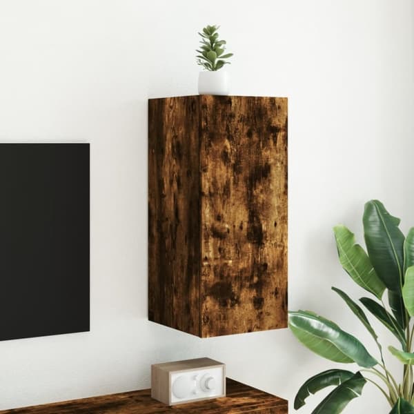 vidaXL Vegghengt TV-benk med LED røkt eik 30,5x35x70 cm