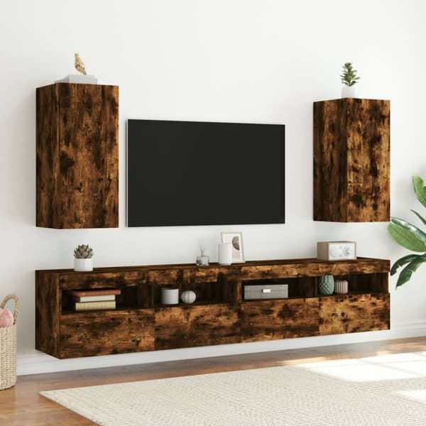 vidaXL Vegghengt TV-benk med LED røkt eik 30,5x35x70 cm