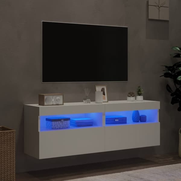 vidaXL Vegghengte TV-benker med LED 2 stk hvit 60x30x40 cm
