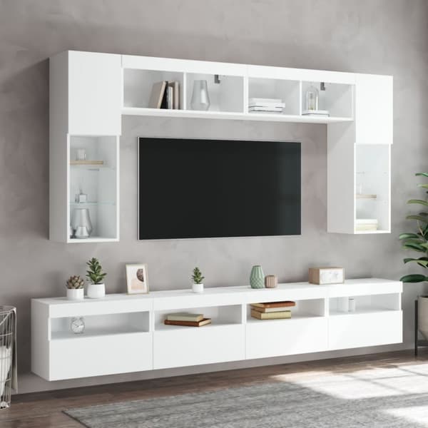 vidaXL Vegghengte TV-benker med LED 2 stk hvit 60x30x40 cm