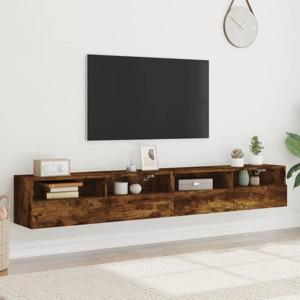 vidaXL Vegghengte TV-benker 2 stk røkt eik 100x30x30 cm konstruert tre