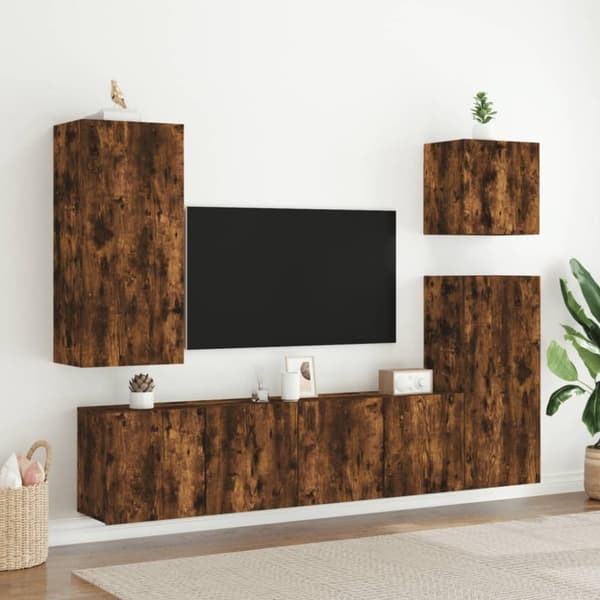 vidaXL væghængt tv-bord 40,5x30x90 cm konstrueret træ røget egetræ