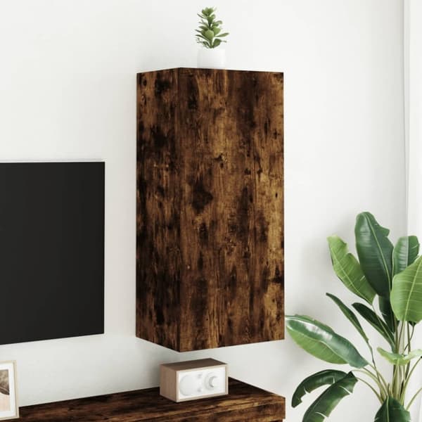vidaXL væghængt tv-bord 40,5x30x90 cm konstrueret træ røget egetræ