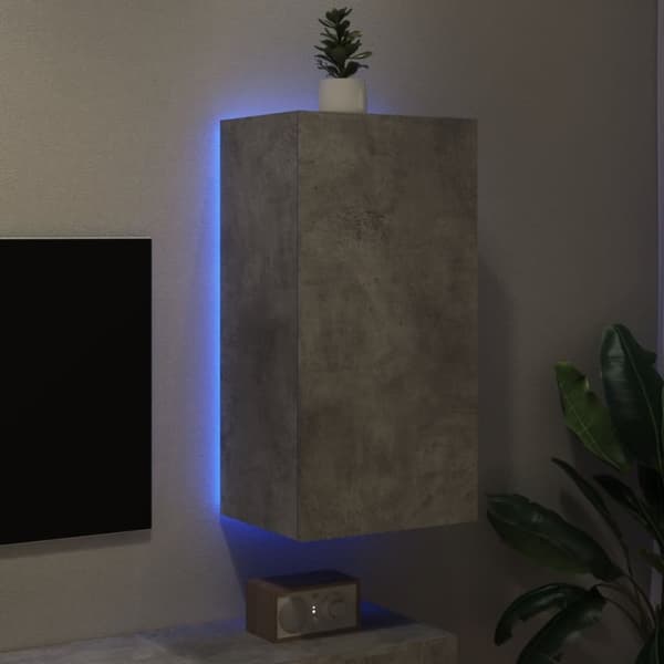 vidaXL væghængt tv-bord med LED-lys 40,5x35x80 cm betongrå