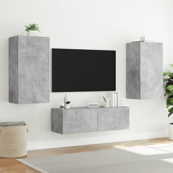 vidaXL væghængt tv-bord med LED-lys 40,5x35x80 cm betongrå