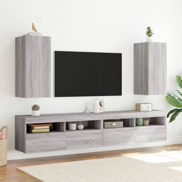 vidaXL Vegghengt TV-benk med LED-lys grå sonoma 30,5x35x70 cm