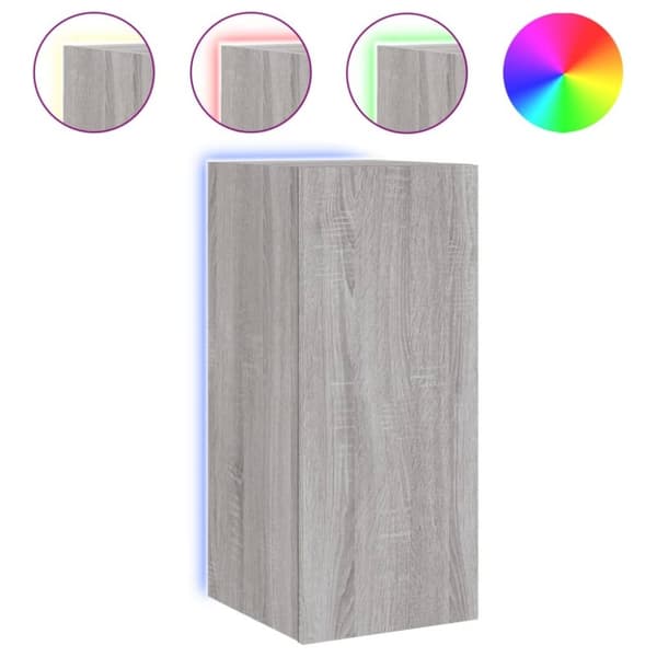 vidaXL Vegghengt TV-benk med LED-lys grå sonoma 30,5x35x70 cm