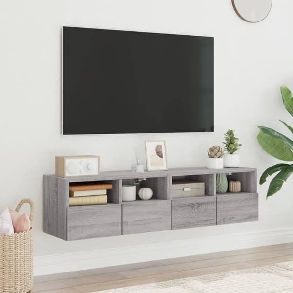 vidaXL Vegghengte TV-benker 2 stk grå sonoma 60x30x30cm konstruert tre