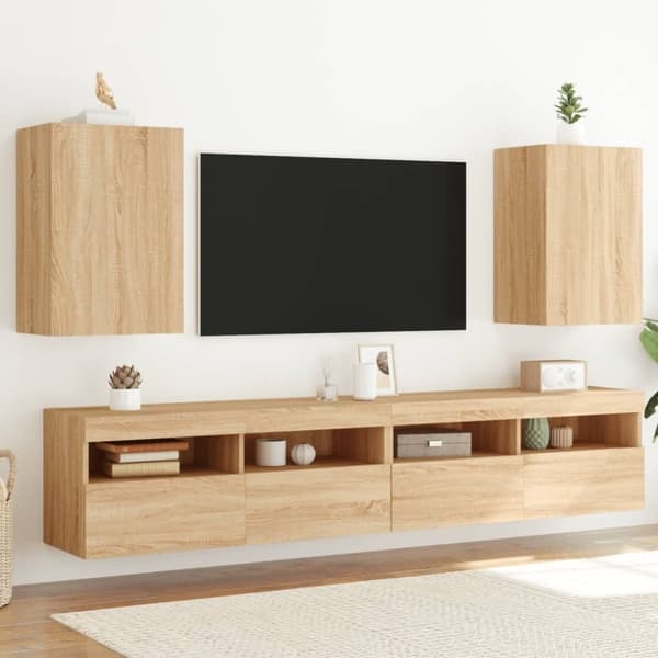 vidaXL væghængt tv-bord 2 stk. 40,5x30x60 cm konstrueret træ sonoma-eg