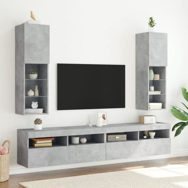 vidaXL TV-taso LED-valoilla betoninharmaa 30,5x30x102 cm