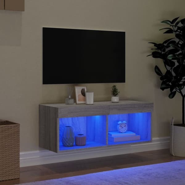 vidaXL TV-benk med LED-lys grå sonoma 80x30x30 cm