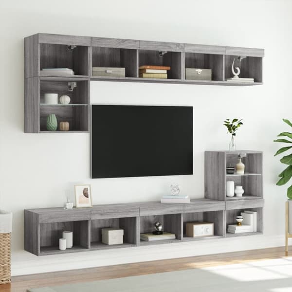 vidaXL TV-benk med LED-lys grå sonoma 80x30x30 cm