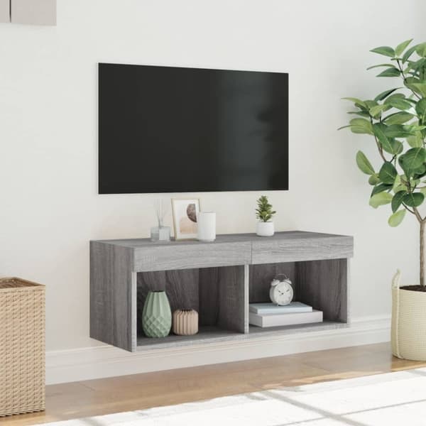 vidaXL TV-benk med LED-lys grå sonoma 80x30x30 cm