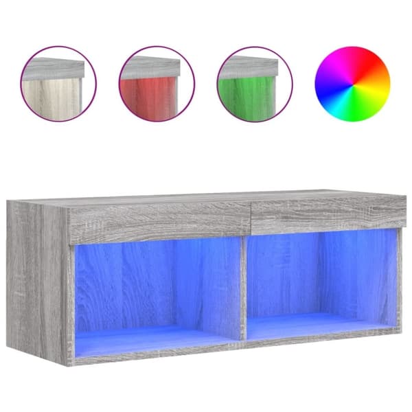 vidaXL TV-benk med LED-lys grå sonoma 80x30x30 cm